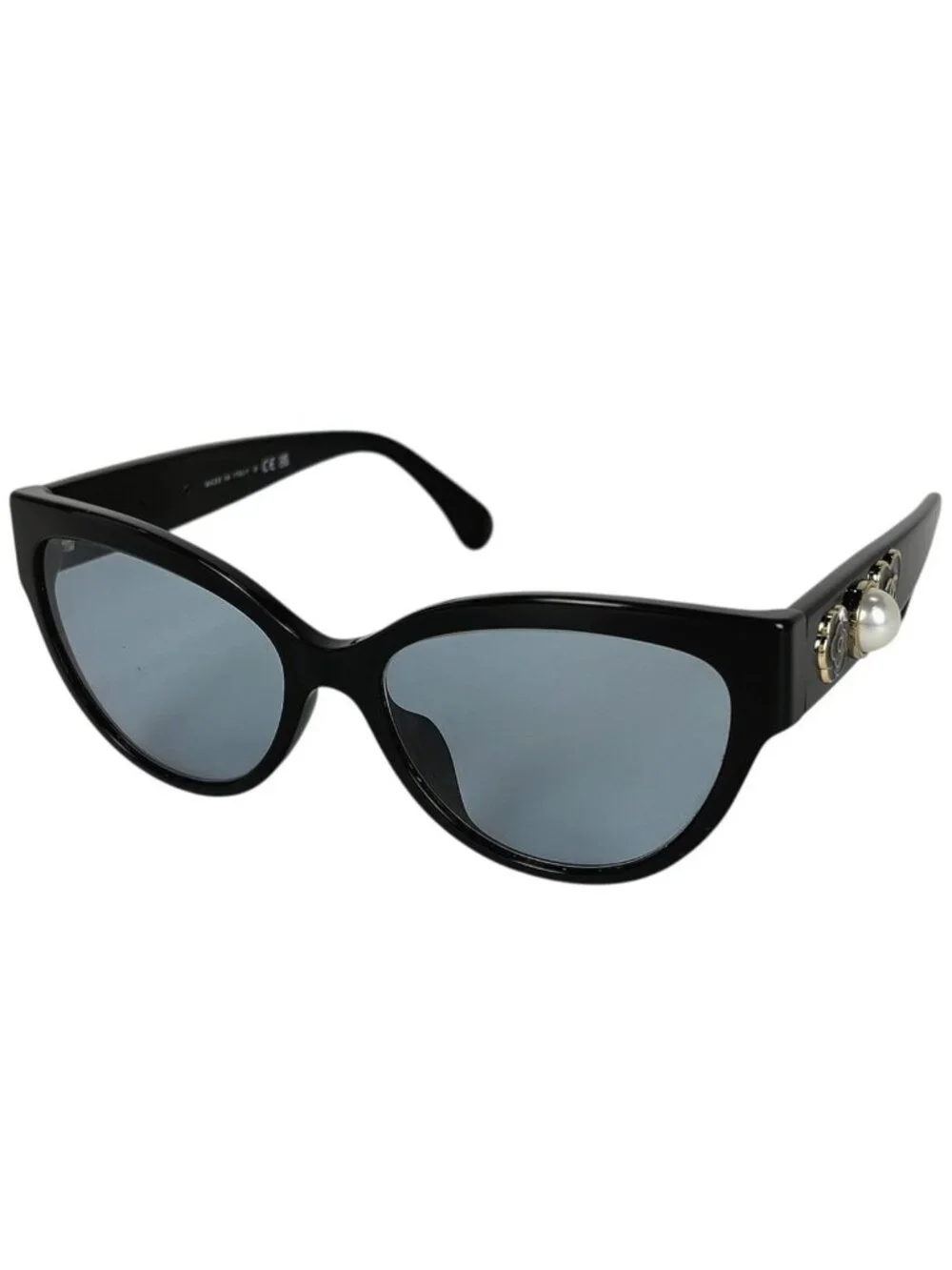Chanel Sunglasses CC Logo Camellia Acetate Faux Pearl Black Eyewear
